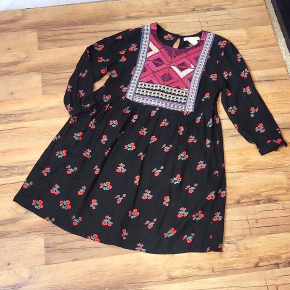 URBAN OUTFITTERS Staring at Stars Black Embroidered Yoke Floral Rayon Boho Dress - Picture 4 of 10